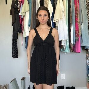 Y2K Forever 21 Black Eyelet Halter Mini Dress M